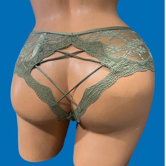 Victorias Secret Very Sexy Cut Out Strappy Back Lace cheeky panty olive Medium - Picture 1 of 8